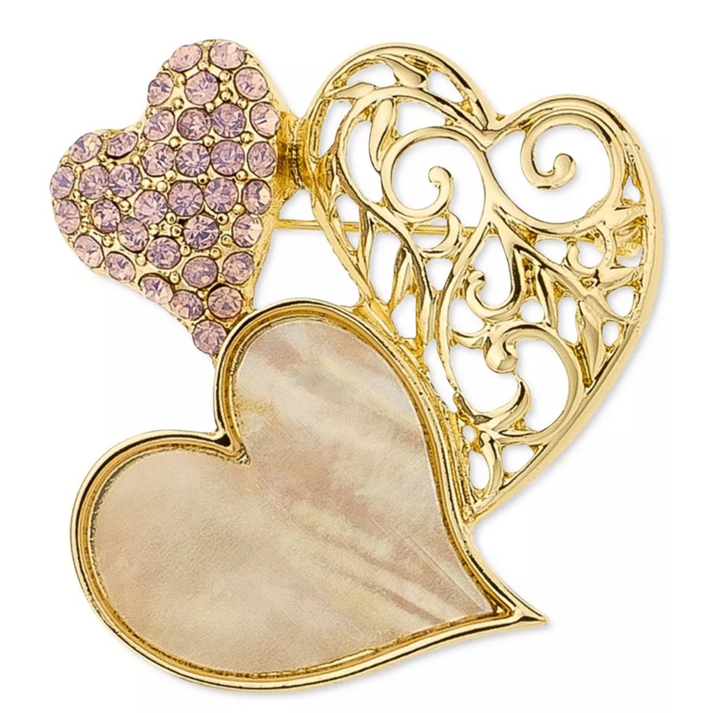 Holiday Lane Charter Club Gold-Tone Stone & Pav Triple Heart Pin
